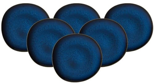 Villeroy & Boch like. by Lave Bleu Speiseteller 6er Set, 28 cm, Runder Teller mit einzigartiger Glasur, Skandinavisches Design, Steingut, Blau