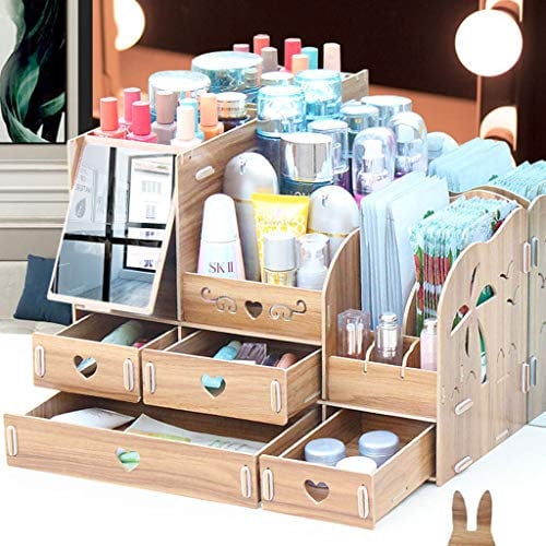 Large Wooden Desktop Cosmetic Storage Box European Drawer Dressing Table Skin Care Lipstick Finishing Shelf,A