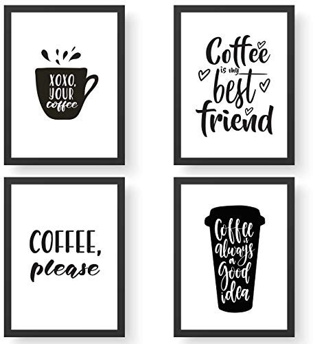 Papierdrachen 4 Premium Poster DIN A4 | Bilder für Küche und Wohnzimmer - schwarz-weiß - Coffeelove - hochwertige ungerahmte Kunstdrucke mit Spruch | Dekoration | Wandbild