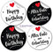 24 Happy Birthday und Alles Gute zum Geburtstag Aufkleber Sticker aus Papier in rund weiß schwarz mit Herz für Geschenk Glückwunsch Kinder Erwachsene