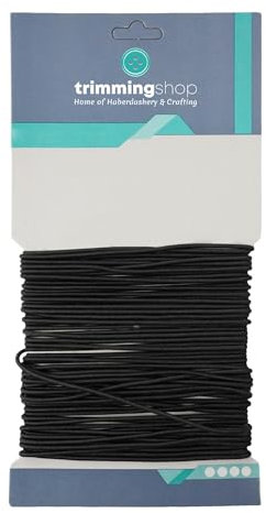 T Shop Cordon élastique fin de 1,5 mm de large avec boucle d'oreille - Fil élastique extensible pour tricot, fabrication de bijoux, loisirs créatifs (noir, 10 mètres)