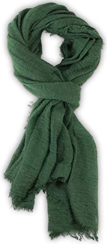 fashionchimp BASIC-Schal für Damen mit weichem Fransensaum, Tuch in leichter Qualität mit Baumwolle, einfarbig (Grün)