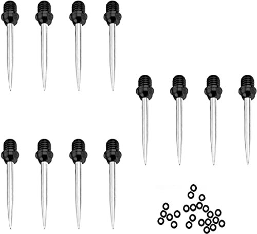 HERZWILD dartspitzen 12 pcs wechselspitzen Dart Flights Dart gummiring - stahlspitzen metallspitzen f. steeldart (schwarz knopf Silber Spitze)
