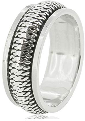 Treasure Bay Herren-Ring, 8 mm breit, geflochtenes Seil-Design, 925er-Sterlingsilber, Spinn-/Spinnring, Meditationsring, Stressabbau, Sterling Silber, Kein Edelstein