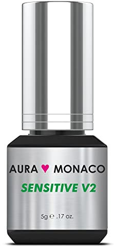AURA Monaco Wimpernkleber Sensitive V2 5g 5ml für künstliche Wimpern allergiefreundlicher Lash Glue for false lashes lash extensions quick drying ultra strong long lasting black adhesive