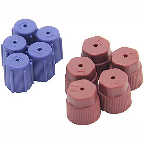 ANCLLO 10pcs AC R134a Cap Aire Acondicionado Servicio Puerto de Carga Tapas R134A 13mm y 16mm Cubierta lateral baja y alta A/C Rojo y Azul