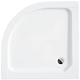 VBChome Duschwanne 80x80 cm Siphon Duschtasse Viertelkreis weiß glatt + Ablaufgarnitur fi50 Abdeckplatte Sanitär-Acryl