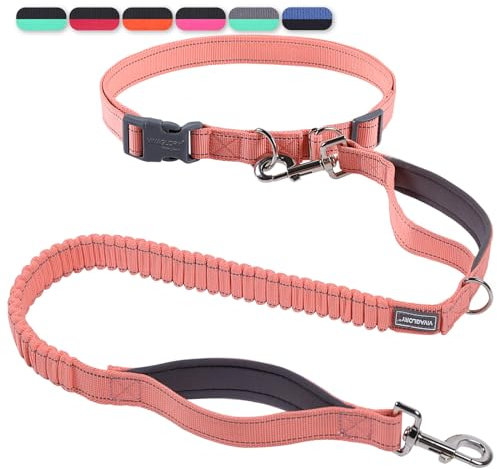 VIVAGLORY Freihandleinen für Hunde, Joggingleine Bungeeleine Freihändige Hundeleine für Mittlere und Große, Reflektierende Hunde Taillenleine zum Spazierengehen, Rosa/Grau