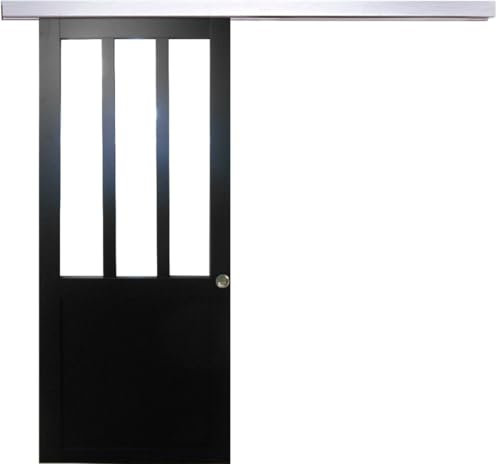 Porte Coulissante Atelier En Enrobe Noir Largeur 83 + Rail Alu + 2 Coquilles Posees