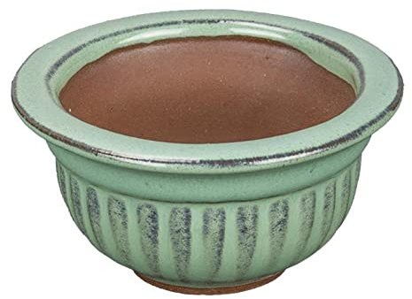 Runde Bonsaischale aus grün glasiertem Steinzeug 6,5x6,5x3,5 cm - SF18