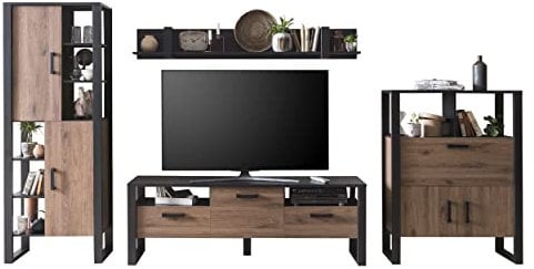 Homeface NORDINA VC Wohnkombination Set 4-Teilig Farbe: Schwarz/Braun - Wohnwand - TV Wand - Wohnzimmerwand - B/H/T: 386,0 x 200,0 x 43,1