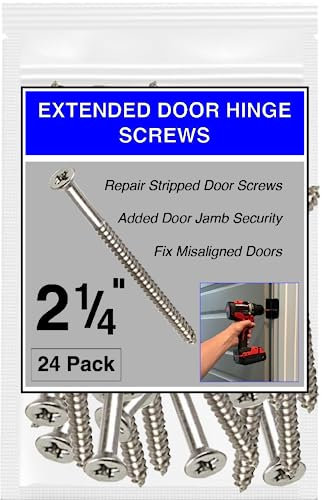 Satin Nickel Finish Wood Screws 9 X 2-1/4 Inch – Extra Long Stainless Steel Door Hinge Screws - Door Security Screws - 24 Pack