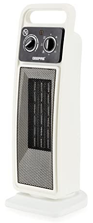 Geepas Ceramic Heater, Portable Electric Space Heater – Mini PTC Fan Heater for Desks & Tables with 2 Heat Settings 1400/2000W - Automatic Oscillation, Thermostat & Safety Cut-Off - 2000W, Silver