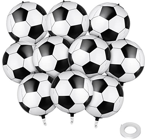 Abeillo 10 Stück 3D Sphärisch Fussball Luftballon, 22 In/56 cm Geburtstagsdeko Fussball, Party Fussball Deko Fußball Folienballon für Mann Kinder Junge Geburtstag Sport Fussball Thema