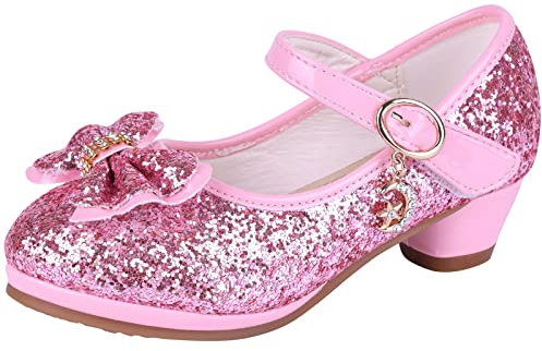 AQIYI Girls Princess Shoes Toddlers Sequin Sweet Bows Sandals Little Girls Party Pumps Sparkle Wedding Dress Shoes(11UK/Label Size29,Pink
