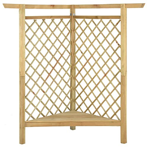 Gecheer Pergolato,Pergola,Angolare,ad Angolo,con Sedile,Traliccio,Griglato,in Pino Impregnato,166x81x174 cm,Pergola da Giardino in legno con Panca,Rampicante da Giardino in Legno