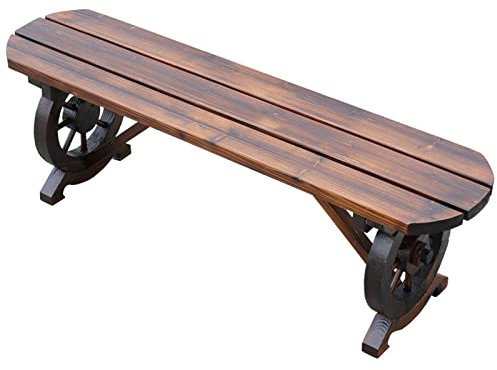 Holzbank Rustikal Outdoor Wetterfest Gartenbank 2 Sitzer Sitzbank Wetterfest Holz Ohne Lehne Wagenrad Optik Brown, Vier Stile(A,1.2m)