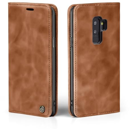 LBH Handyhülle für Samsung Galaxy S9+ in Hellbraun mit Karten- und Geldfach Smartphone Hülle mit Standfunktion Flip Case Schutzhülle Magnetverschluss Vintage