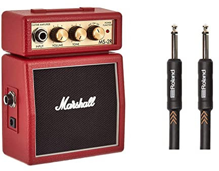 Marshall Mini Stack Series MS-2R Guitar Combo Amplifier (Japan Import) & Cable de Instrumento de la Serie Black de Roland con Jacks de 1/4 de Pulgada Recto/Recto de 1,5 m de Longitud - RIC-B5