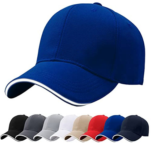 Baynetin Herren Baseballmützen, 100% Baumwolle 6 Pannels Plain Solid Color Hut, Pre-Curved Visor mit Sandwich. Einstellbare Atmungsaktiv Sommer Justierbarer Outdoor-Sportkappe (Blau)