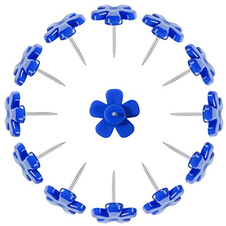 VAPKER 150 Stück blaue Blumen-Reißzwecken, niedlich, flach, Blumenform, dekorative Reißzwecken, für Kork, Brett, Zuhause, Büro, Schule