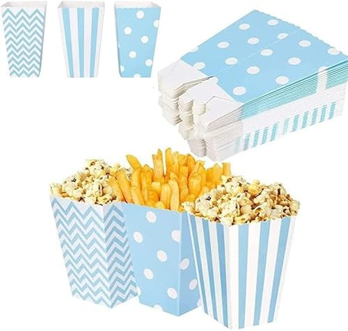 Cajas para palomitas de maíz, bolsas de cartón para caramelos, para cumpleaños, noches de cine, carnaval, cine, fiestas, color azul