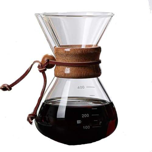 Deosdum Pour Over Kaffeemaschine, 800 Ml V-Ausguss, Holzhals-Kaffeemaschine mit Doppelschichtigem Edelstahlfilter und Skala