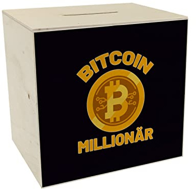 Bitcoin Millionär Spardose aus Holz mit schwarzem Hintergrund und Kryptowährung EIN dekoratives Sparschwein für Trading-Experten Kryptowährung Sparbüchse Investieren sparen