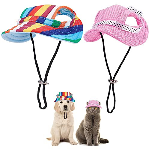 WEBEEDY 2 Stück Hunde-Sonnenhut Verstellbar Haustier Sonnenschutzhut mit Ohrlöchern Sommer Haustier Visier Mesh Poröse Sonne Kappe Baseballmütze für Haustiere für kleine Hunde, Welpen, Katzen