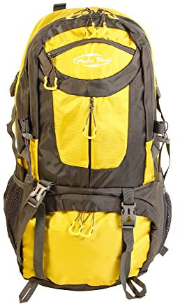 Mediablue 50L Trekking-Rucksack, Backpack, zum Wandern, Camping, Outdoor, Reisen, Herren, Damen, Leicht, Sport (Gelb)