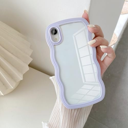 UEEBAI Coque pour iPhone XR, Housse de Protection Wave Frame Etui Cristal Transparent Case Ultra Léger et Mince Antichoc TPU Bumper Cover Résistant Aux Rayures - Violet