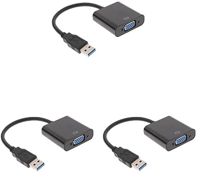 Lot de 3 adaptateurs USB 3.0 vers VGA Convertisseur Multi-moniteurs Carte graphique externe Noir