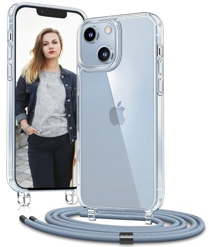 OLEPHY Handykette für iPhone 15 Hülle mit Band - Necklace Handyhülle mit Schnur - Transparente Case zum Umhängen mit Verstellbarem und Demontage Umhängeband, Blau