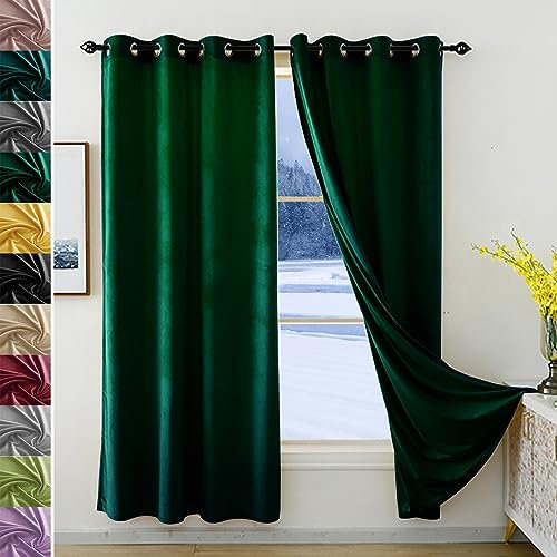 JRUI Verdunklungsvorhänge, Blickdichte Gardinen 1er Set 210x100cm (HXB), Vorhang Samt mit ösen, Gardinen Schlafzimmer, Thermo Vorhänge Gegen Hitze, LäRmschutzvorhang, Curtains Grün-2