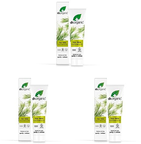 Dr Organic Tea Tree Toothpaste, Purifying, Natural, Natural, Vegan, Cruelty-Free, Paraben & SLS-Free, Organic, 100ml, Packaging may vary (Packung mit 3)