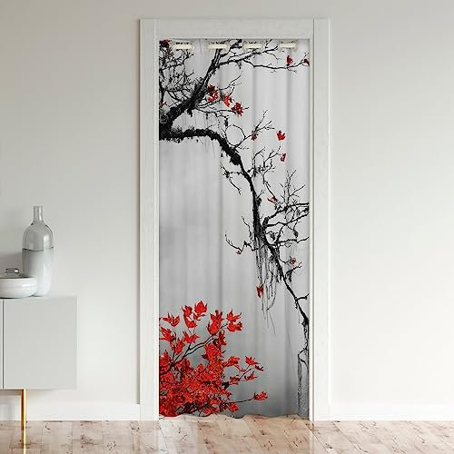 richhome Rote Blätter Tür Vorhang für Privatsphäre, Ahorn Blatt Tür Vorhang 106x203, Tinte Malerei Baum Zweige Tür für Schrank Tür 1 Panel