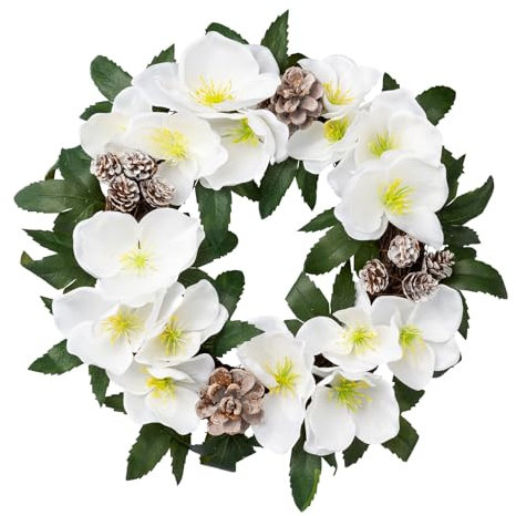 CREATIV green Christrosen-Kranz 32cm I Weihnachtskranz mit naturgetreuen Blüten & Zapfen I hochwertige Weihnachtskranz Deko in weiß I Türschmuck Weihnachten ideal als Indoor Weihnachtsdeko