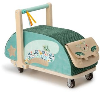 Lilliputiens - Lauflernwagen aus Holz und Stoff Joe der Drache - Fördert Fantasie und Gleichgewicht der Kleinkinder - Mit multidirektionalen Rädern und Abnehmbarer Tasche - Ab 18 Monaten - 83467