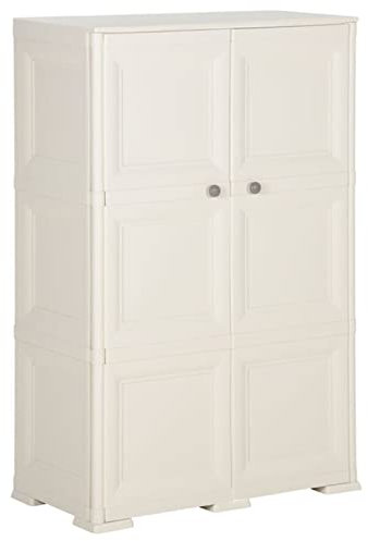 CIADAZ Kunststoffschrank 79x43x125 cm Holzdesign Cremefarbend, Lagerschrank, Kunstoffschränke, Putzmittelschrank, Beistellschrank, Geräteschrank, Mehrzweckschrank