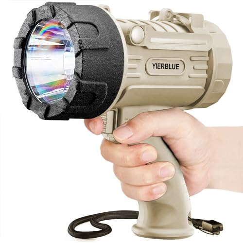 YIERBLUE Rechargeable Spotlight Flashlight with 2000000 High Lumen LED, IP67 Waterproof Long Running Spot Light searchlight, Impact Resistant Handheld Spotlight with Foldable Stand and Red Lens