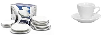 Tognana Splendor, Servizio Piatti per 6 persone, 18 Pezzi, Porcellana, Bianco & Margaret, Set 6 Tazzine Caffè con piatto cc 100, Porcellana, Bianco