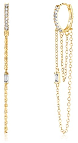 Loutade Ohrringe Gold, 925 Sterling Silber Creolen mit Anhänger, CZ Baumelnde Goldene Ohrringe Creolen Silber 925 mit Kette Anhänger, Hypoallergen Knorpel Schlafen Quaste Tropfenohrringe für Damen