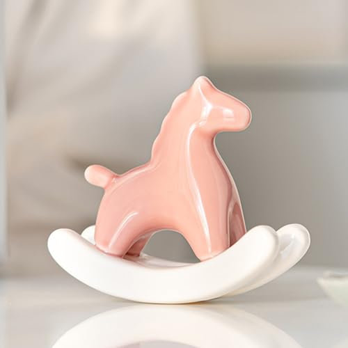 BURLOE Keramik Figur Schaukelpferd, Cyan Porzellan Skulptur Ornament Kunst Heimdekoration Büro Geschenk Statue Für Kleine Moderne Tischregal Dekor Niedliche,3