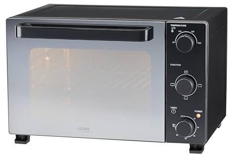 Cooks Professional Mini Portable Oven | Electric Multi Function Countertop Cooker | 28L Capacity | Adjustable Temperature Control & Timer | 1500W | Includes Roasting Dish & Wire Rack | Black