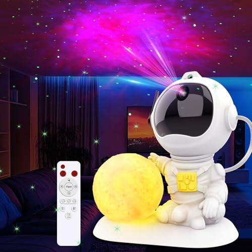 LED Astronaut Sternenhimmel Projektor - Galaxy Projector mit Mondlampe, Fernbedienung & Timer, 360° Rotation Schlafzimmer Sternenlicht Projektor Geschenk für Kinder und Erwachsen (K980)
