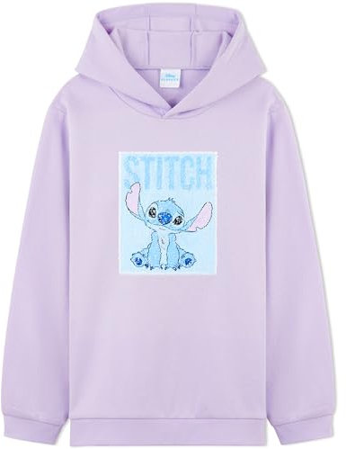 Disney Stitch Pullover Mädchen, Jungen & Teens, Atmungsaktiv Kinder Hoodie Kuschelig mit Wendbarem Pailletten-Design, Geschenk Idee (Lila Stitch, 13-14 Jahre)