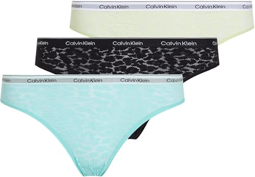 Calvin Klein Damen 3er Pack Brazilian Slips Low-Rise Unterwäsche, Mehrfarbig (Black/Highline Green/Beau Blue/), M