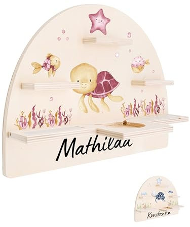 Bärenfreunde® - Personalisiertes Tonie Regal für Kinderzimmer - Magnetisches Toniebox Regal für Toniebox & Figuren mit abgerundeten Ecken & Kanten (Schildkröte rosa)