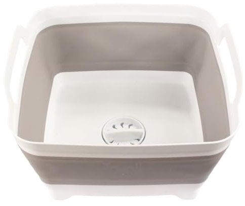 9L Collapsible Washing Up Bowl with Drain Plug, Space Saver, Camping, Caravan, Folding Pop Up Basin, Portable Sink