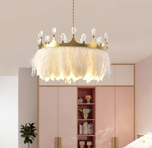 SSNCcNC Feder Pendelleuchte Kristall Mädchen Schlafzimmer Pendellampe Modern Minimalismus Hängeleuchten Kreativ Rund Hängelampe E27 Kronleuchter Restaurant Treppen Wohnzimmer Ø35cm